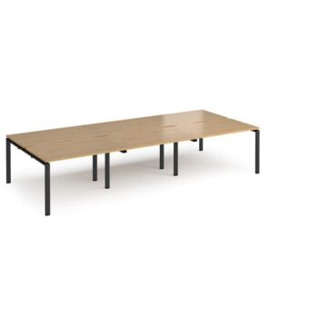 Adapt triple back to back desks 3600mm x 1600mm - black frame Oak Top - E3616-K-O
