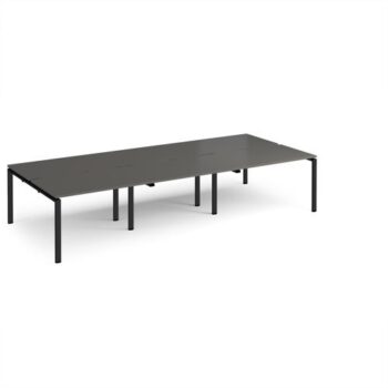 Adapt triple back to back desks 3600mm x 1600mm - black frame storm grey top - E3616-K-OG
