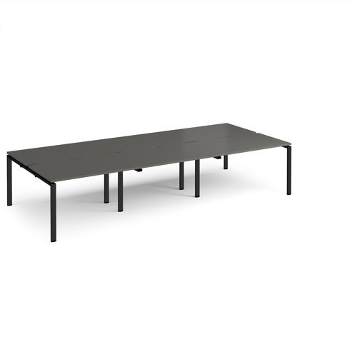 Adapt triple back to back desks 3600mm x 1600mm - black frame storm grey top - E3616-K-OG