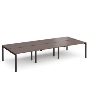 Adapt triple back to back desks 3600mm x 1600mm - black frame Walnut top - E3616-K-W