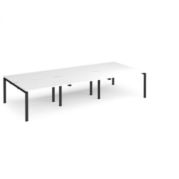 Adapt triple back to back desks 3600mm x 1600mm - black frame White Top - E3616-K-WH