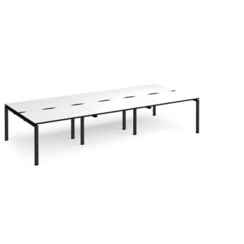 Adapt triple back to back desks 3600mm x 1600mm - black frame White Top black edge - E3616-K-WK