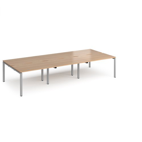 Adapt triple back to back desks 3600mm x 1600mm - silver frame Beech top - E3616-S-B