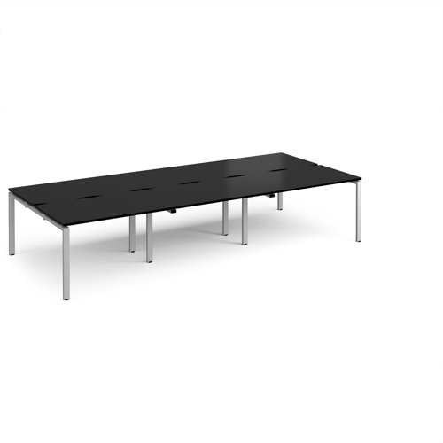 Adapt triple back to back desks 3600mm x 1600mm - silver frame black top - E3616-S-BK