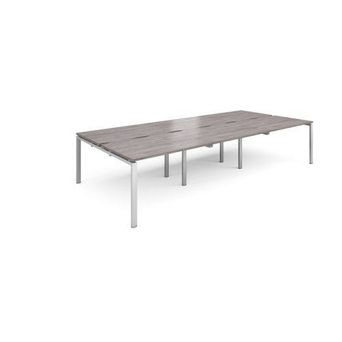 Adapt triple back to back desks 3600mm x 1600mm - silver frame Grey Oak Top - E3616-S-GO