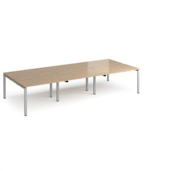 Adapt triple back to back desks 3600mm x 1600mm - silver frame Kendal Oak Top - E3616-S-KO