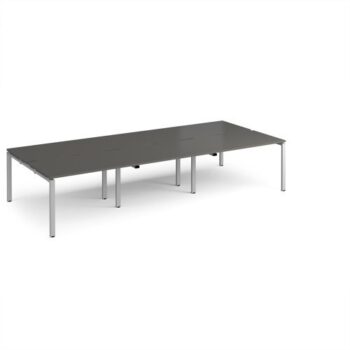 Adapt triple back to back desks 3600mm x 1600mm - silver frame storm grey top - E3616-S-OG