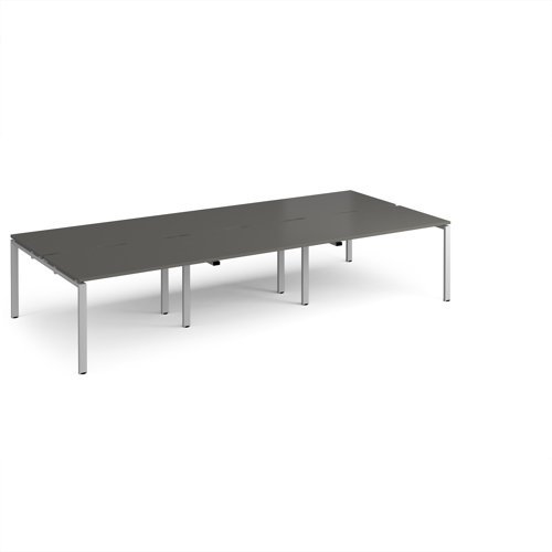 Adapt triple back to back desks 3600mm x 1600mm - silver frame storm grey top - E3616-S-OG