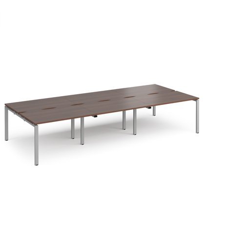 Adapt triple back to back desks 3600mm x 1600mm - silver frame Walnut top - E3616-S-W