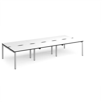 Adapt triple back to back desks 3600mm x 1600mm - silver frame White Top black edge - E3616-S-WK