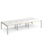 Adapt triple back to back desks 3600mm x 1600mm - silver frame White Top with oak edging - E3616-S-WO