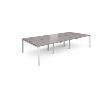 Adapt triple back to back desks 3600mm x 1600mm - white frame Grey Oak Top - E3616-WH-GO