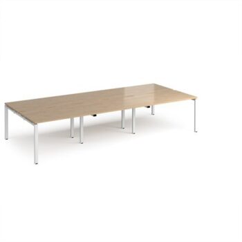 Adapt triple back to back desks 3600mm x 1600mm - white frame Kendal Oak Top - E3616-WH-KO