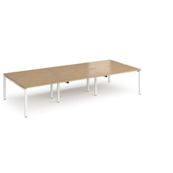 Adapt triple back to back desks 3600mm x 1600mm - white frame Oak Top - E3616-WH-O