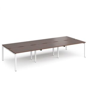 Adapt triple back to back desks 3600mm x 1600mm - white frame Walnut top - E3616-WH-W
