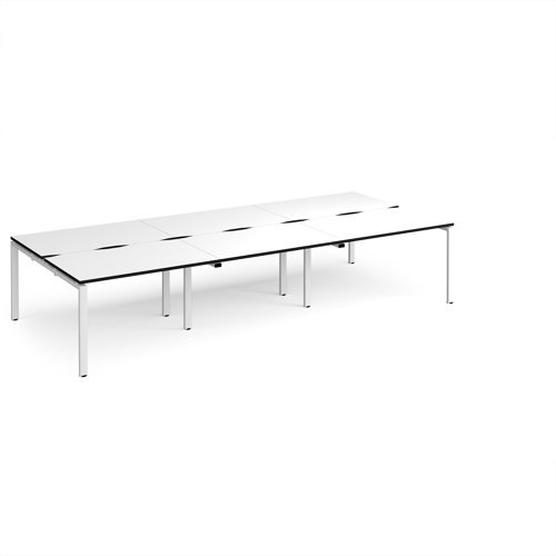 Adapt triple back to back desks 3600mm x 1600mm - white frame White Top black edge - E3616-WH-WK