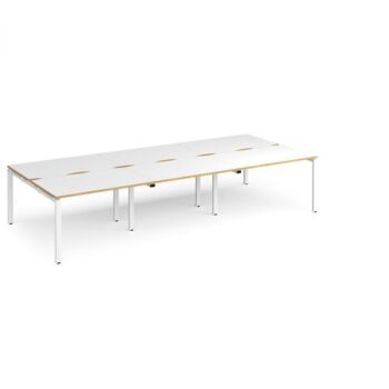Adapt triple back to back desks 3600mm x 1600mm - white frame White Top with oak edging - E3616-WH-WO