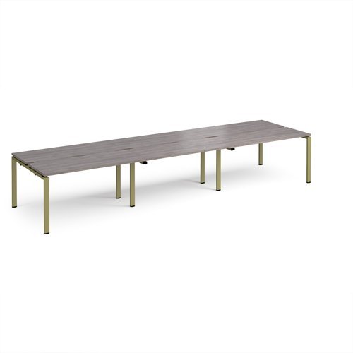 Adapt triple back to back desks 4200mm x 1200mm - green frame Grey Oak Top - E4212-GN-GO