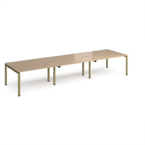 Adapt triple back to back desks 4200mm x 1200mm - green frame Kendal Oak Top - E4212-GN-KO