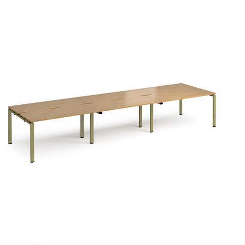 Adapt triple back to back desks 4200mm x 1200mm - green frame Oak Top - E4212-GN-O