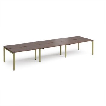 Adapt triple back to back desks 4200mm x 1200mm - green frame Walnut top - E4212-GN-W