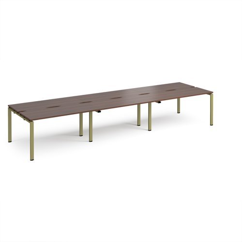Adapt triple back to back desks 4200mm x 1200mm - green frame Walnut top - E4212-GN-W