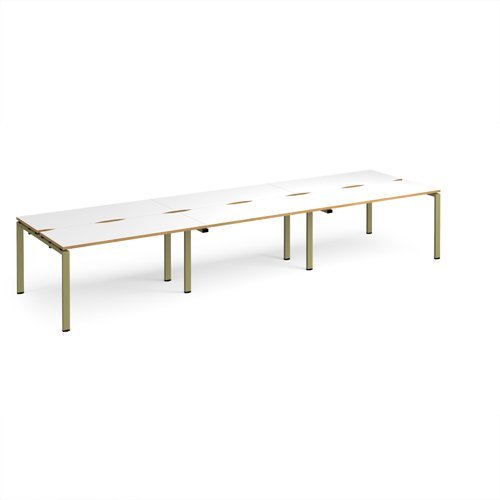 Adapt triple back to back desks 4200mm x 1200mm - green frame White Top oak edge - E4212-GN-WO
