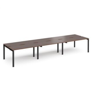 Adapt triple back to back desks 4200mm x 1200mm - black frame Walnut top - E4212-K-W
