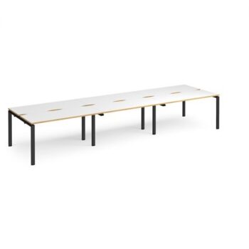 Adapt triple back to back desks 4200mm x 1200mm - black frame White Top with oak edging - E4212-K-WO