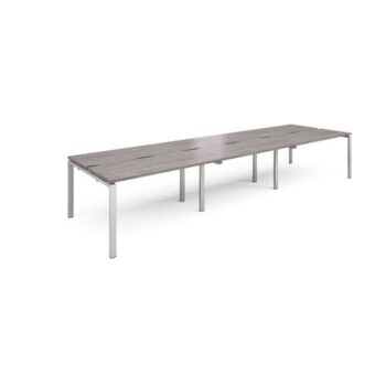 Adapt triple back to back desks 4200mm x 1200mm - silver frame Grey Oak Top - E4212-S-GO