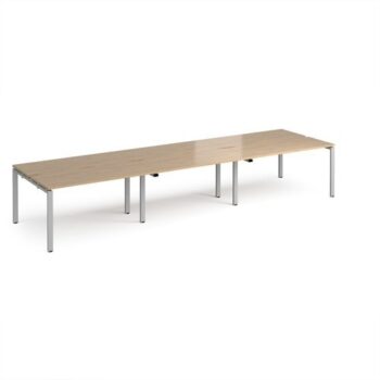 Adapt triple back to back desks 4200mm x 1200mm - silver frame Kendal Oak Top - E4212-S-KO