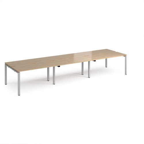 Adapt triple back to back desks 4200mm x 1200mm - silver frame Kendal Oak Top - E4212-S-KO
