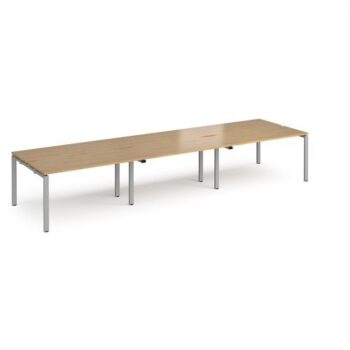 Adapt triple back to back desks 4200mm x 1200mm - silver frame Oak Top - E4212-S-O
