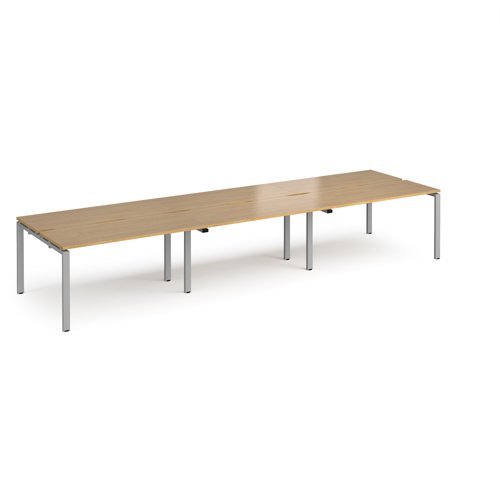Adapt triple back to back desks 4200mm x 1200mm - silver frame Oak Top - E4212-S-O