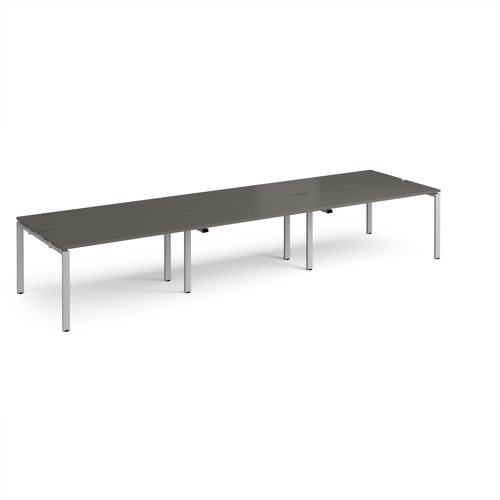 Adapt triple back to back desks 4200mm x 1200mm - silver frame storm grey top - E4212-S-OG