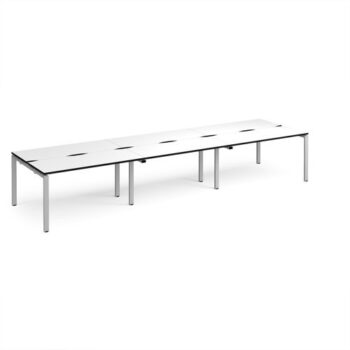 Adapt triple back to back desks 4200mm x 1200mm - silver frame White Top black edge - E4212-S-WK