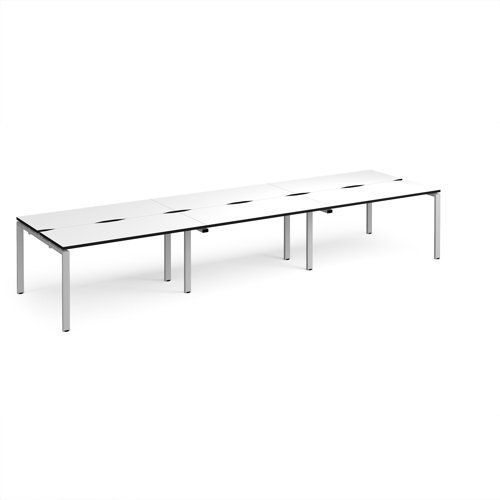 Adapt triple back to back desks 4200mm x 1200mm - silver frame White Top black edge - E4212-S-WK
