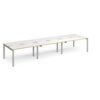 Adapt triple back to back desks 4200mm x 1200mm - silver frame White Top with oak edging - E4212-S-WO