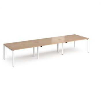 Adapt triple back to back desks 4200mm x 1200mm - white frame Beech top - E4212-WH-B