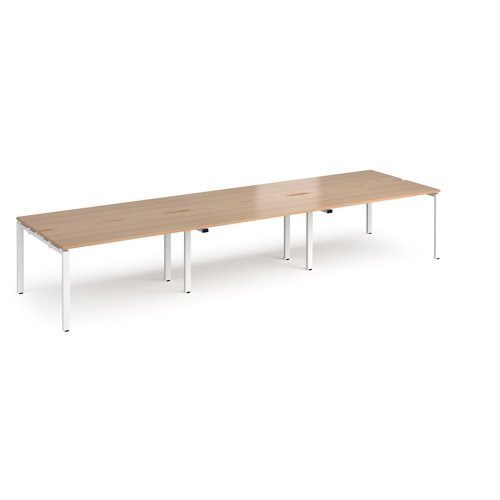 Adapt triple back to back desks 4200mm x 1200mm - white frame Beech top - E4212-WH-B