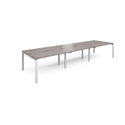 Adapt triple back to back desks 4200mm x 1200mm - white frame Grey Oak Top - E4212-WH-GO