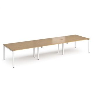 Adapt triple back to back desks 4200mm x 1200mm - white frame Oak Top - E4212-WH-O