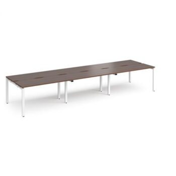 Adapt triple back to back desks 4200mm x 1200mm - white frame Walnut top - E4212-WH-W