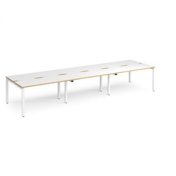 Adapt triple back to back desks 4200mm x 1200mm - white frame White Top with oak edging - E4212-WH-WO