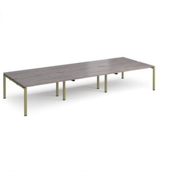 Adapt triple back to back desks 4200mm x 1600mm - green frame Grey Oak Top - E4216-GN-GO
