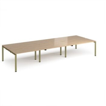 Adapt triple back to back desks 4200mm x 1600mm - green frame Kendal Oak Top - E4216-GN-KO