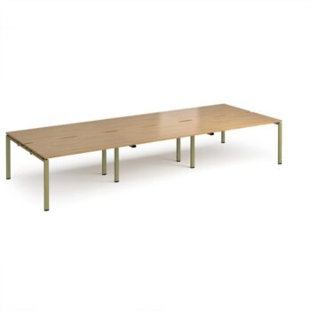 Adapt triple back to back desks 4200mm x 1600mm - green frame Oak Top - E4216-GN-O