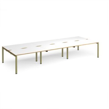 Adapt triple back to back desks 4200mm x 1600mm - green frame White Top oak edge - E4216-GN-WO