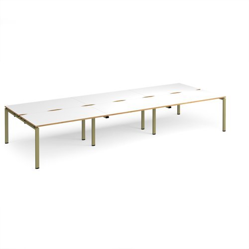 Adapt triple back to back desks 4200mm x 1600mm - green frame White Top oak edge - E4216-GN-WO