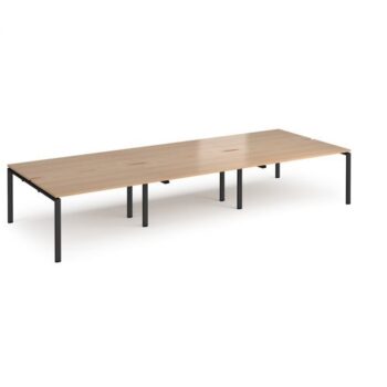 Adapt triple back to back desks 4200mm x 1600mm - black frame Beech top - E4216-K-B